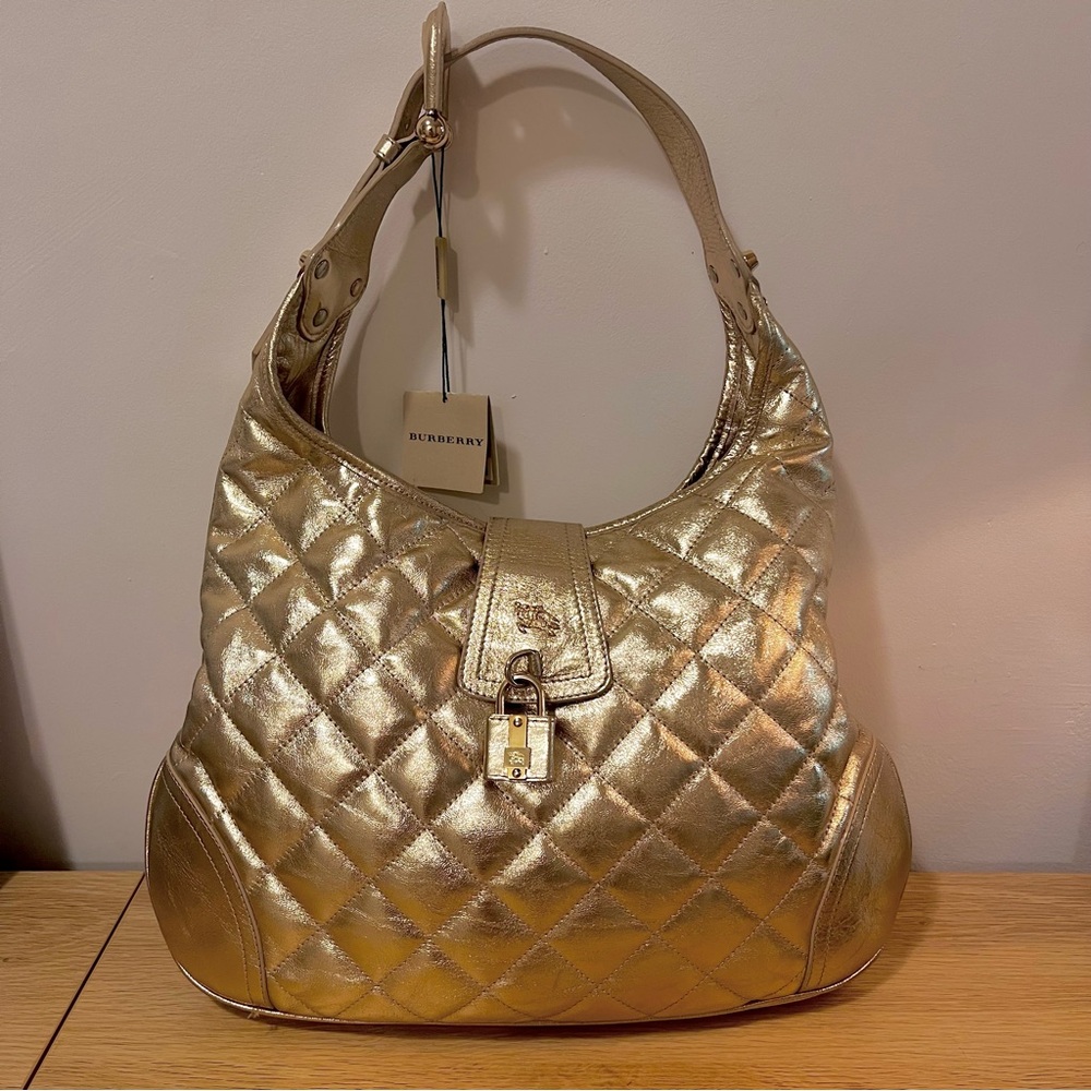 BURBERRY Unworn Vintage Metallic Brooke Handbag Calfskin Quilted Hoxton …